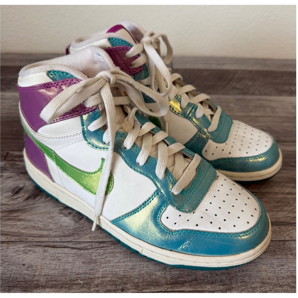 Vintage Nike Dunk High LE Shimmer Teal Purple Green Size 6.5Y / 8W